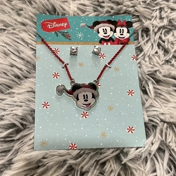Disney Jewelry - Mickey Santa Christmas Necklace and Earrings set